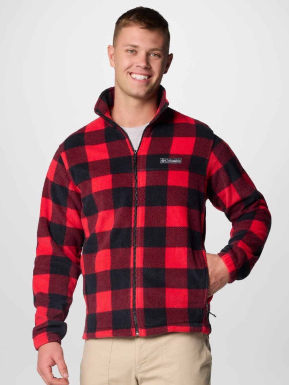 NWT Columbia Men's Steens Mountain Red Buffalo Plaid Printed Fleece Jacket Sz M